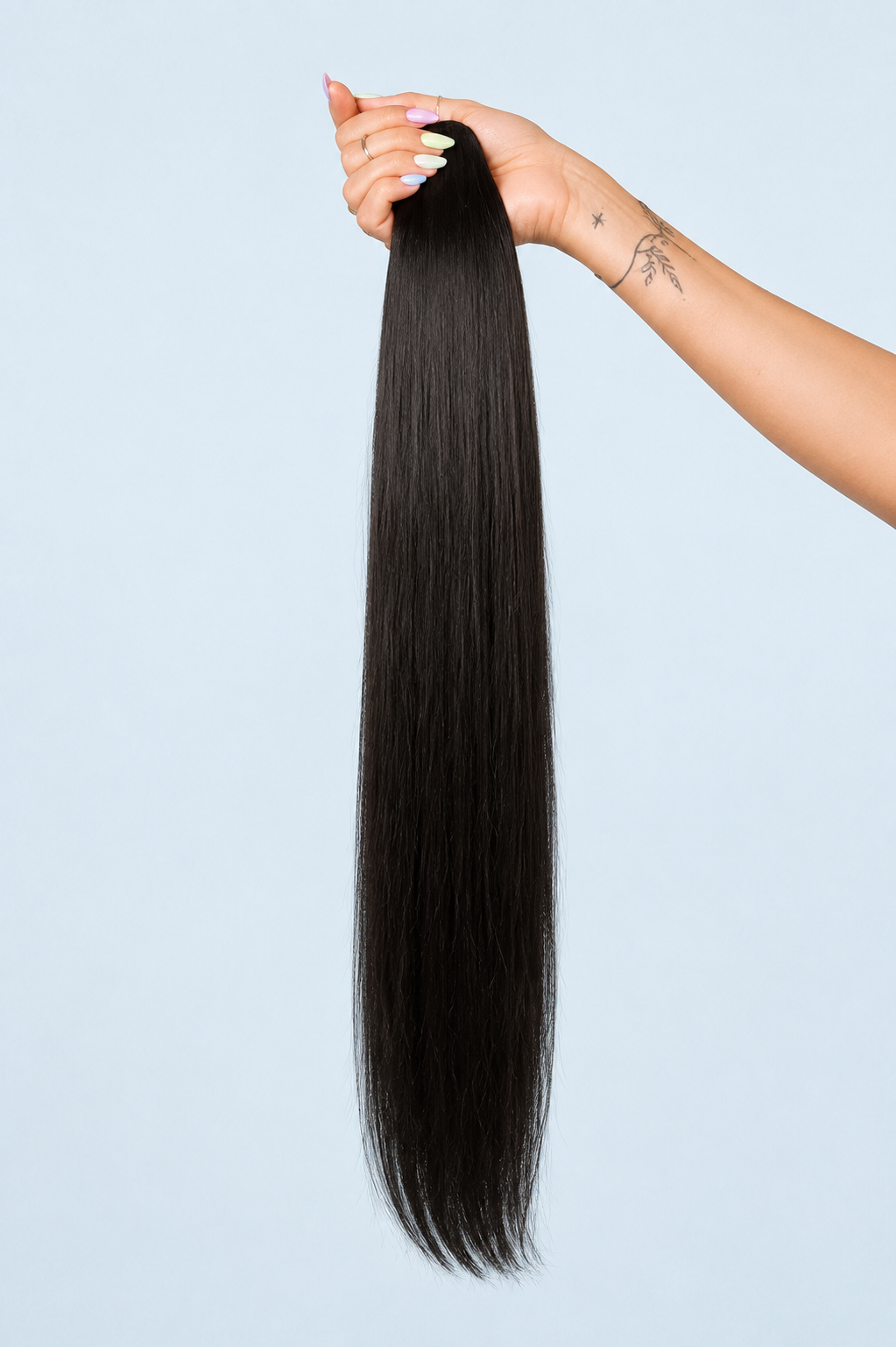 02 natural black — genius weft, hand held, pale blue seamless