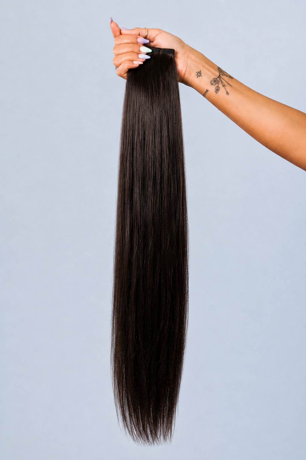 03 darkest brown — genius weft, hand held, pale blue seamless