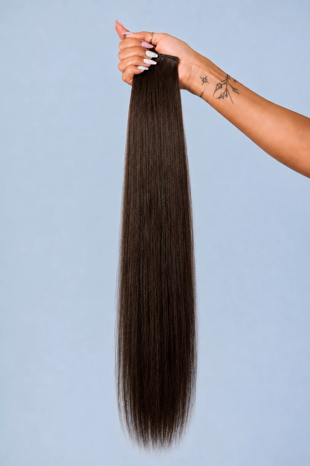 04 dark chocolate — genius weft, hand held, pale blue seamless